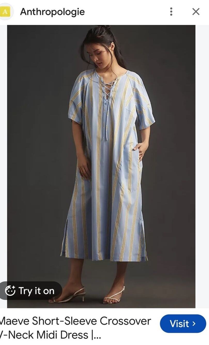 Maeve Anthropologie Short sleeve lace up midi Dress light blue stripe M
